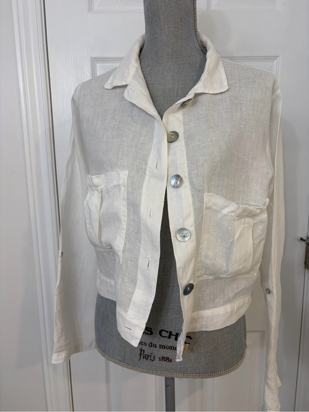 White 100% Linen Pocket Jacket